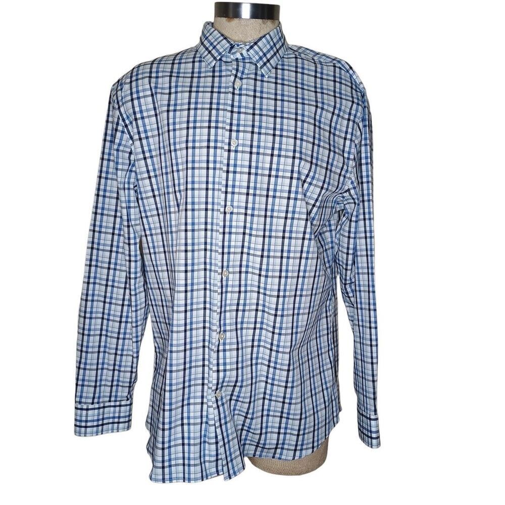 Banana Republic Dress Shirt Mens Sz XL Blue Check Button Up Slim Fit